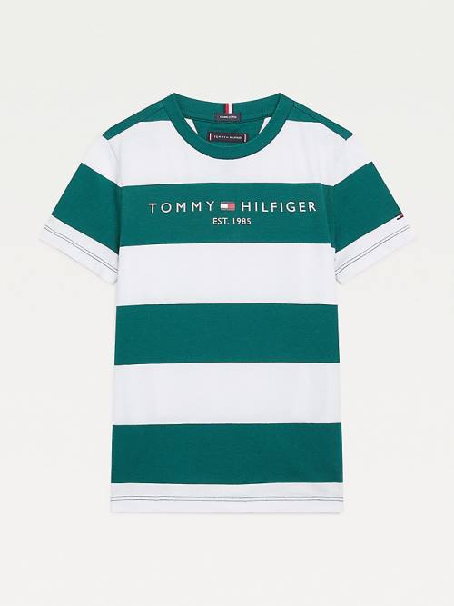 Tommy Hilfiger Essential Organic Pamut Stripe Póló Fiú Zöld | TH742AVZ