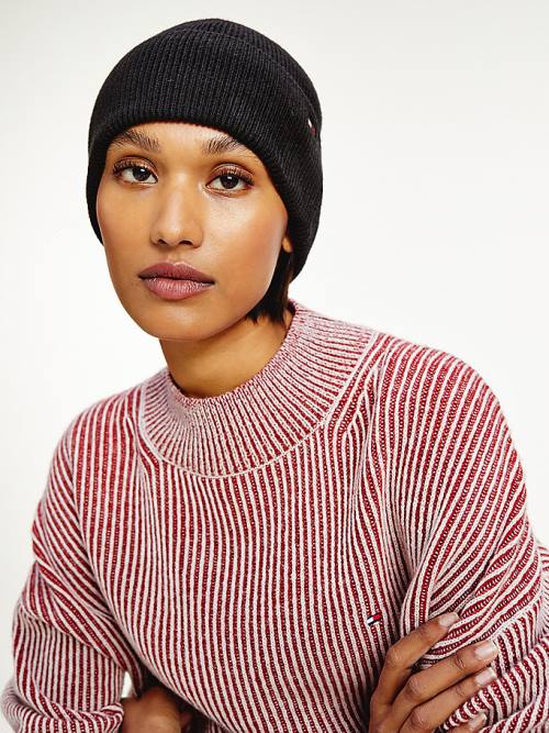 Tommy Hilfiger Essential Pamut Cashmere Beanie Kalap Női Fekete | TH528TOD