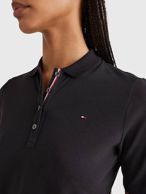 Tommy Hilfiger Essential Placket Detail Póló Női Fekete | TH813LOV