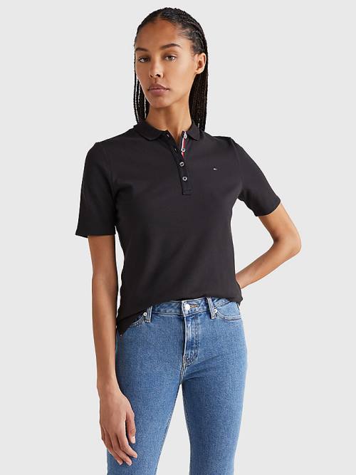 Tommy Hilfiger Essential Placket Detail Póló Női Fekete | TH813LOV