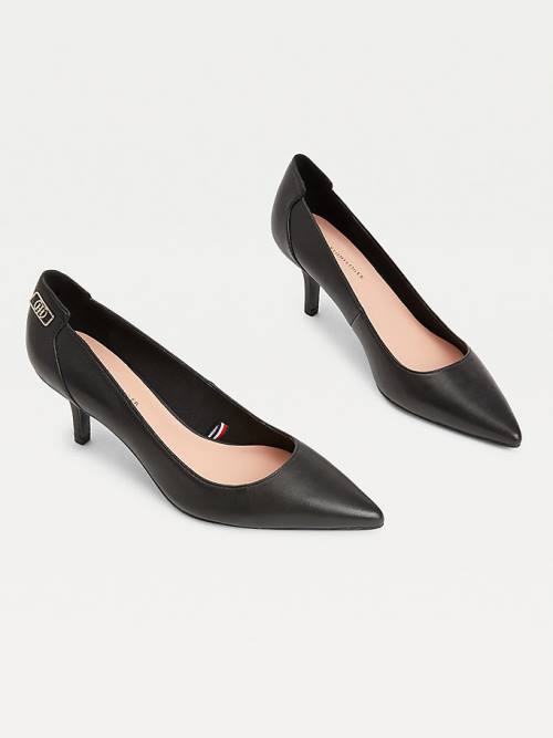 Tommy Hilfiger Essential Pointed Low Bőr Pumps Magassarkú Női Fekete | TH479GTP