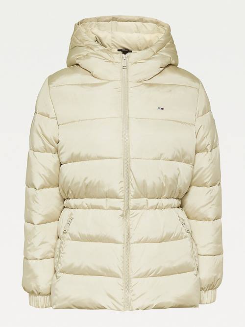 Tommy Hilfiger Essential Recycled Csuklyás Down Puffer Kabát Női Bézs | TH538ZFL