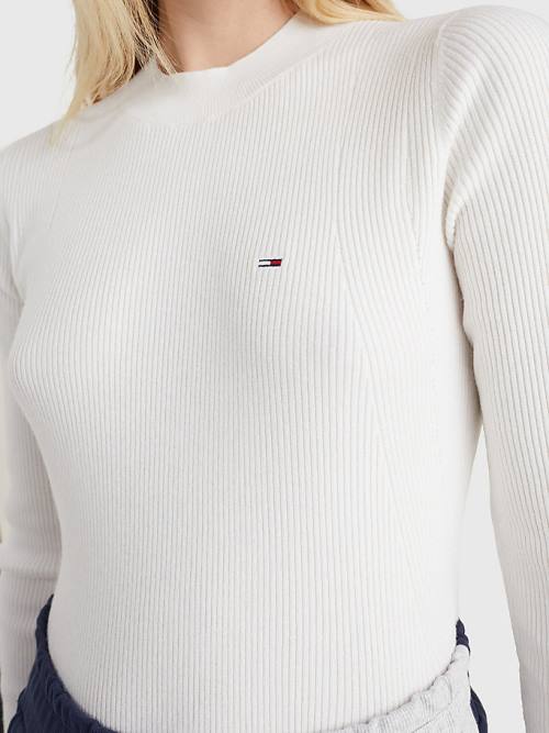 Tommy Hilfiger Essential Rib-Knit Jumper Pulóverek Női Fehér | TH840YOZ