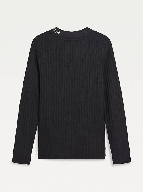 Tommy Hilfiger Essential Rib-Knit Long Sleeve Póló Lány Fekete | TH685ZAR