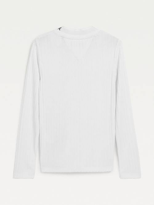 Tommy Hilfiger Essential Rib-Knit Long Sleeve Póló Lány Fehér | TH810EDA