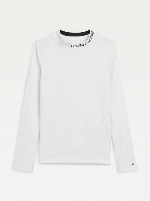 Tommy Hilfiger Essential Rib-Knit Long Sleeve Póló Lány Fehér | TH810EDA