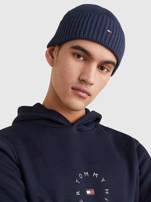 Tommy Hilfiger Essential Rib Knit Rövid Beanie Kalap Férfi Kék | TH586XBZ