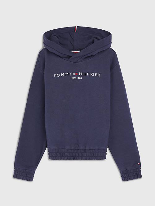 Tommy Hilfiger Essential Ruched Detailing Kapucnis Pulóver Lány Kék | TH739BLR