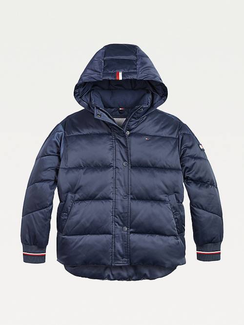 Tommy Hilfiger Essential Satin Puffer Kabát Lány Kék | TH208FGB