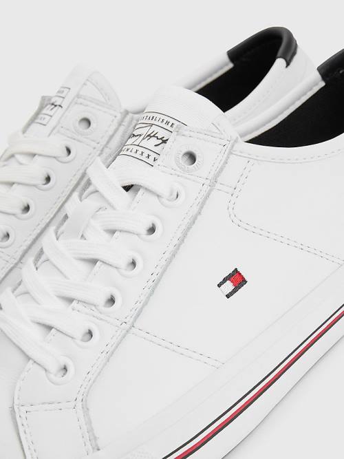 Tommy Hilfiger Essential Signature Bőr Tornacipő Férfi Fehér | TH430YAU