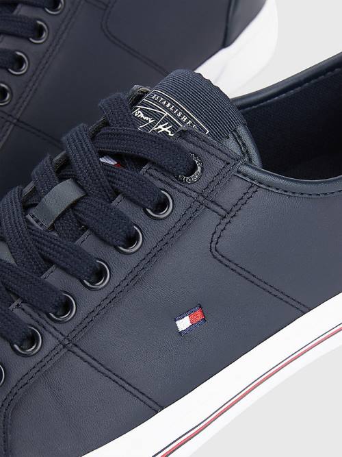 Tommy Hilfiger Essential Signature Bőr Tornacipő Férfi Kék | TH623QSZ