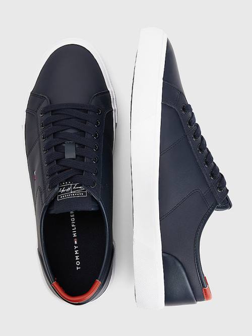 Tommy Hilfiger Essential Signature Bőr Tornacipő Férfi Kék | TH623QSZ