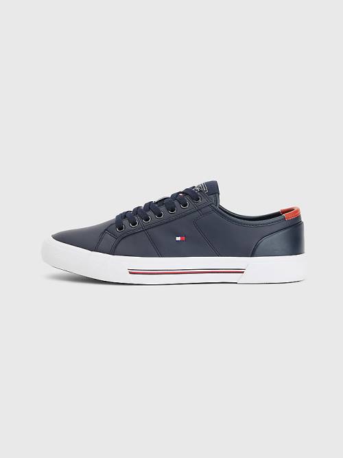 Tommy Hilfiger Essential Signature Bőr Tornacipő Férfi Kék | TH623QSZ