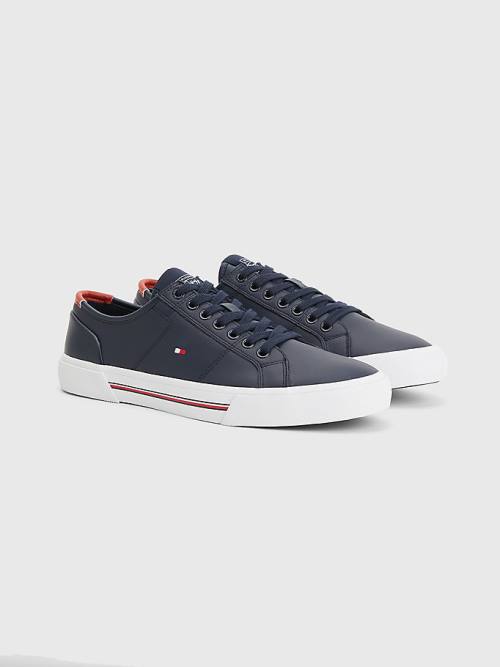 Tommy Hilfiger Essential Signature Bőr Tornacipő Férfi Kék | TH623QSZ