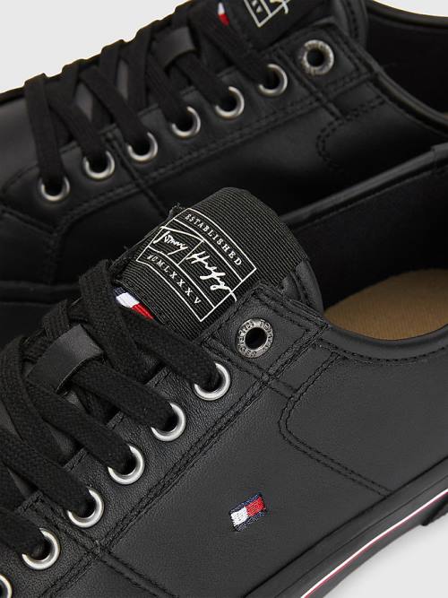 Tommy Hilfiger Essential Signature Bőr Tornacipő Férfi Fekete | TH670TDZ