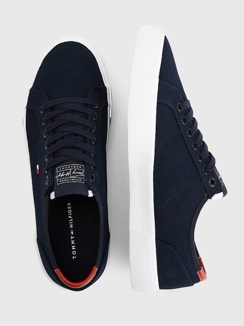 Tommy Hilfiger Essential Signature Vászon Tornacipő Férfi Kék | TH930HXK