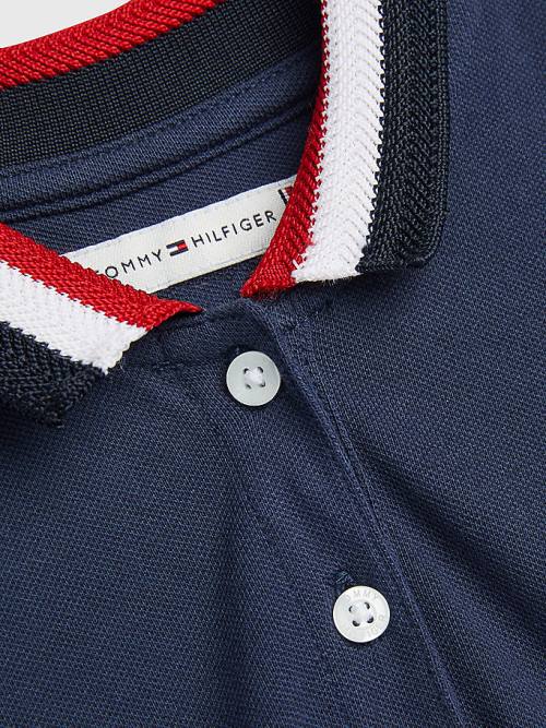 Tommy Hilfiger Essential Stripe Collar Polo Ruha Lány Kék | TH149LKS