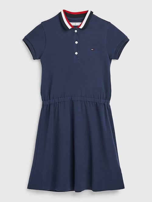 Tommy Hilfiger Essential Stripe Collar Polo Ruha Lány Kék | TH149LKS