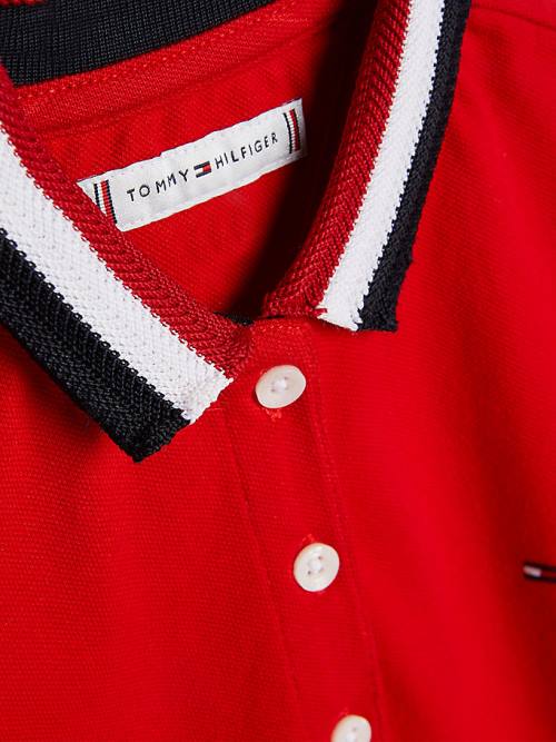 Tommy Hilfiger Essential Stripe Collar Polo Ruha Lány Piros | TH468HYE