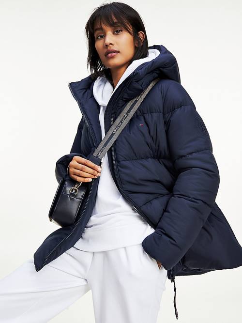 Tommy Hilfiger Essential TH Protect Padded Logo Coat Kabát Női Kék | TH058RXL