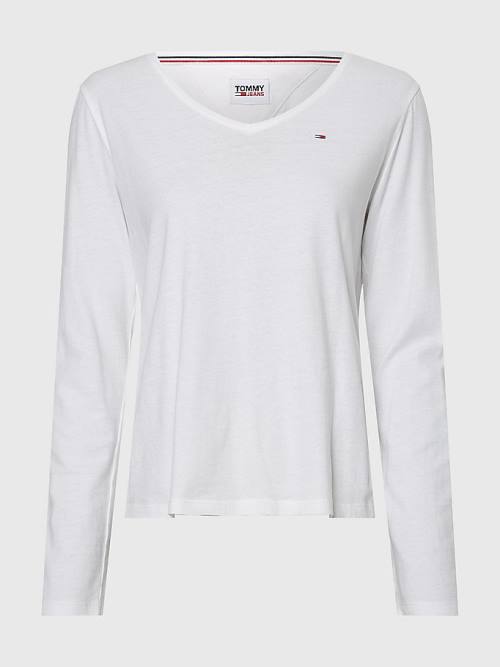 Tommy Hilfiger Essential V-Neck Long Sleeve Póló Női Fehér | TH685AUI