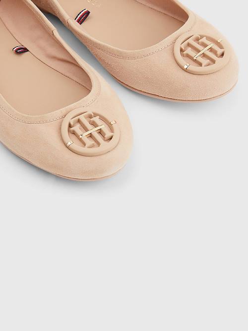 Tommy Hilfiger Essential Velúr Balerina Cipő Női Bézs | TH581KPF