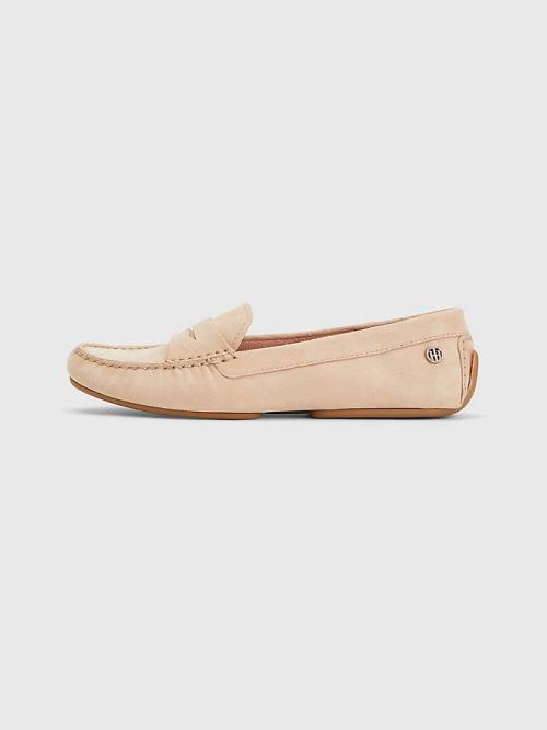 Tommy Hilfiger Essential Velúr Moccasins Loafer Cipő Női Bézs | TH145EXK