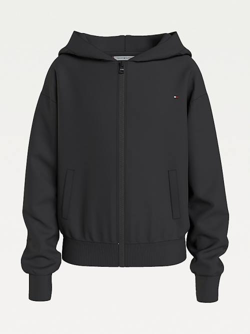 Tommy Hilfiger Essential Zip-Thru Organic Pamut Kapucnis Pulóver Lány Fekete | TH569EXO