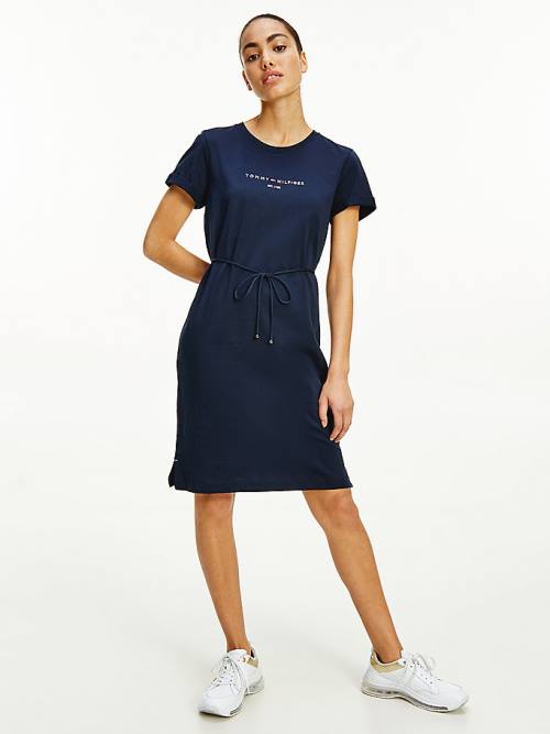 Tommy Hilfiger Essentials Logo Rövid Sleeve Ruha Női Kék | TH982TDA