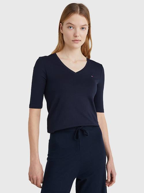 Tommy Hilfiger Essentials Slim Fit Half Sleeve Póló Női Kék | TH280EMX