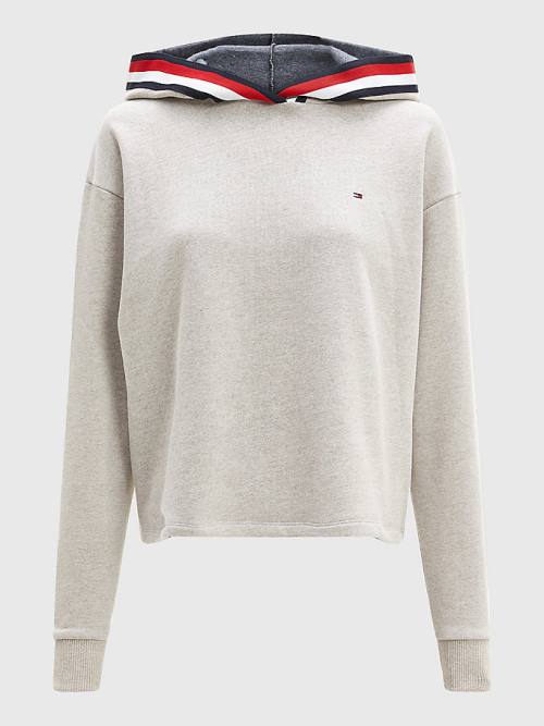 Tommy Hilfiger Exclusive Cropped Kapucnis Pulóver Női Bézs | TH508NXP