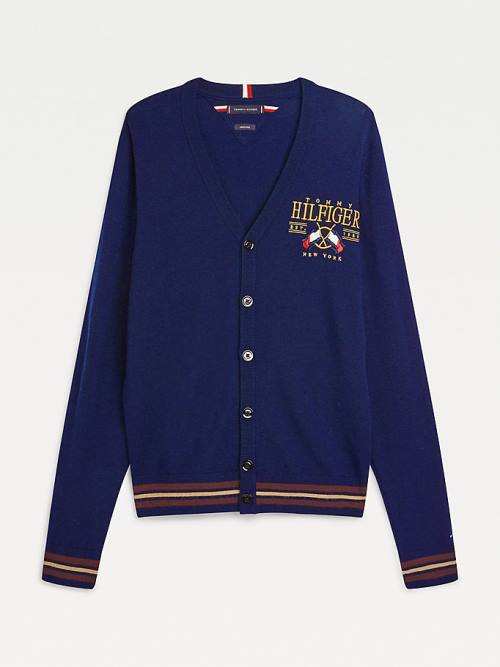 Tommy Hilfiger Exclusive Flag Logo Merino Wool Cardigan Pulóverek Férfi Kék | TH094BFW