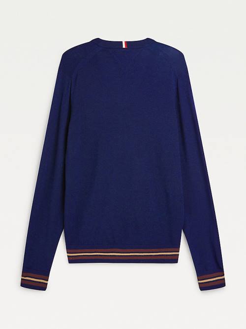 Tommy Hilfiger Exclusive Flag Logo Merino Wool Cardigan Pulóverek Férfi Kék | TH094BFW