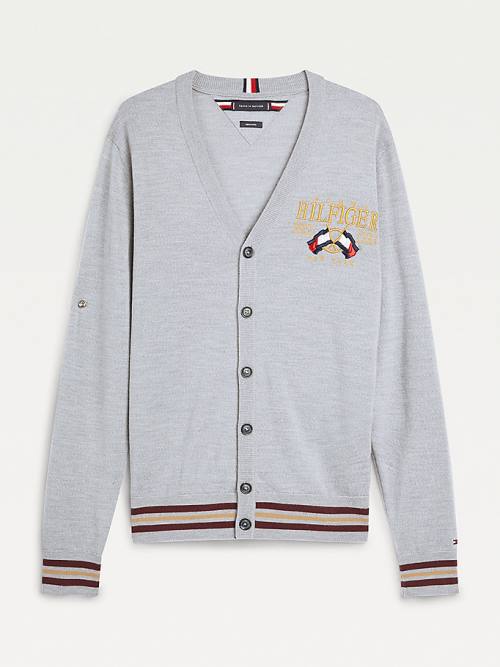 Tommy Hilfiger Exclusive Flag Logo Merino Wool Cardigan Pulóverek Férfi Szürke | TH401IZW