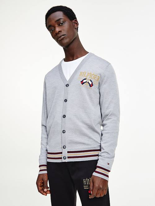 Tommy Hilfiger Exclusive Flag Logo Merino Wool Cardigan Pulóverek Férfi Szürke | TH401IZW