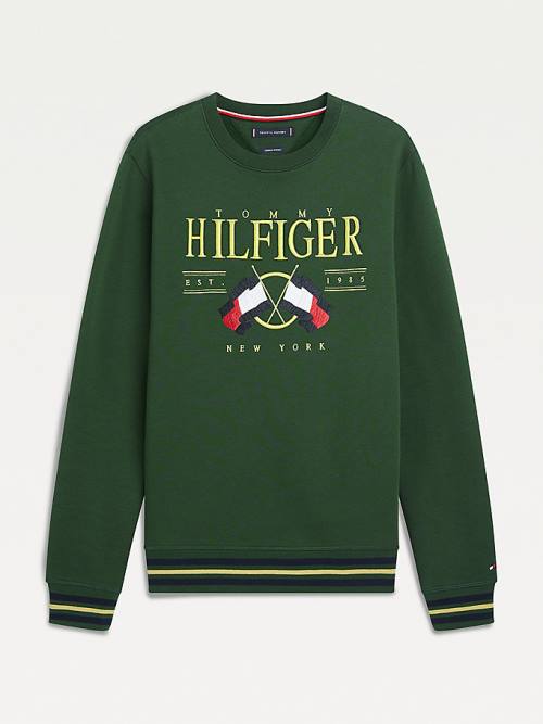 Tommy Hilfiger Exclusive Flag Logo Pulóver Férfi Zöld | TH863FGR