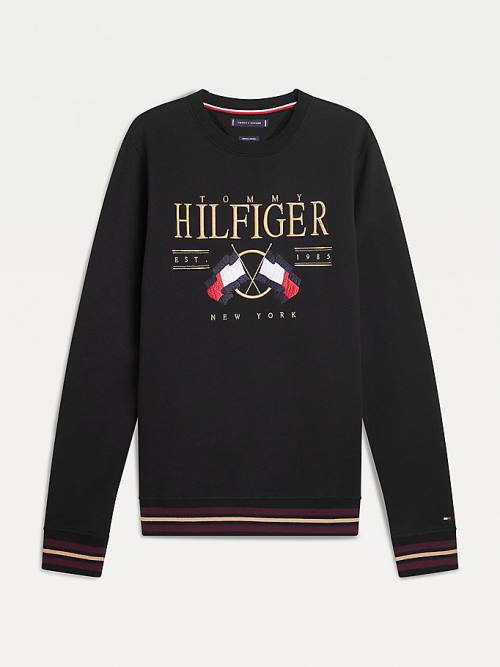 Tommy Hilfiger Exclusive Flag Logo Pulóver Férfi Fekete | TH952ZHD