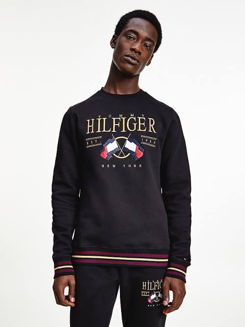 Tommy Hilfiger Exclusive Flag Logo Pulóver Férfi Fekete | TH952ZHD