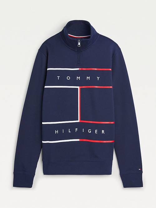 Tommy Hilfiger Exclusive Mock Turtleneck Pulóver Férfi Kék | TH284IQS