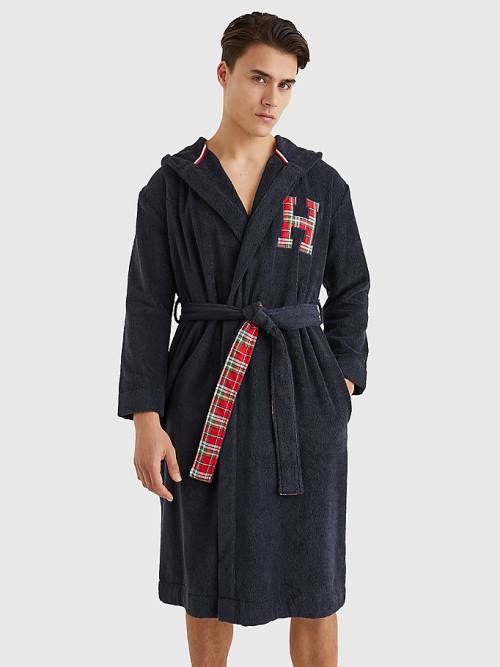 Tommy Hilfiger Exclusive Organic Pamut Monogram Bathrobe Pizsama Férfi Kék | TH809EZS