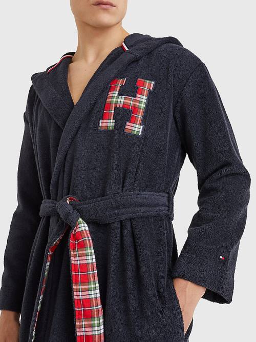 Tommy Hilfiger Exclusive Organic Pamut Monogram Bathrobe Pizsama Férfi Kék | TH809EZS