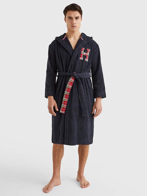 Tommy Hilfiger Exclusive Organic Pamut Monogram Bathrobe Pizsama Férfi Kék | TH809EZS