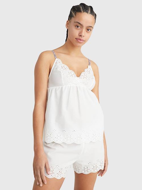 Tommy Hilfiger Eyelet Csipke Cami Pizsama Női Fehér | TH219ATS