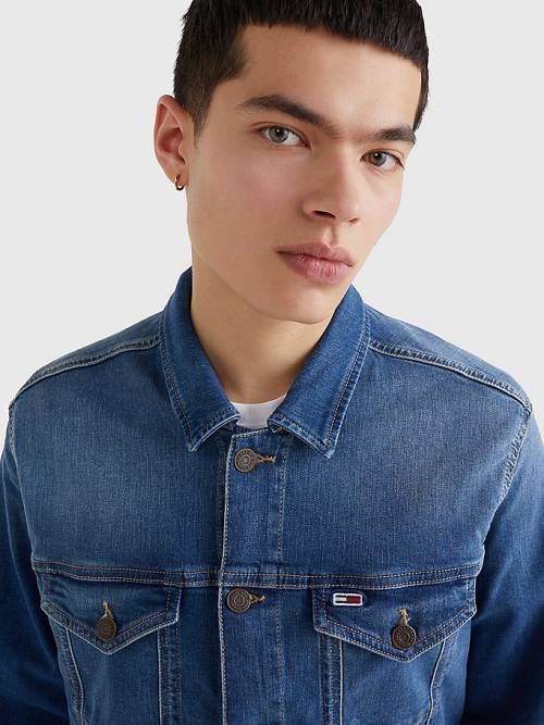 Tommy Hilfiger Faded Stretch Denim Kabát Férfi Denim | TH149VKC