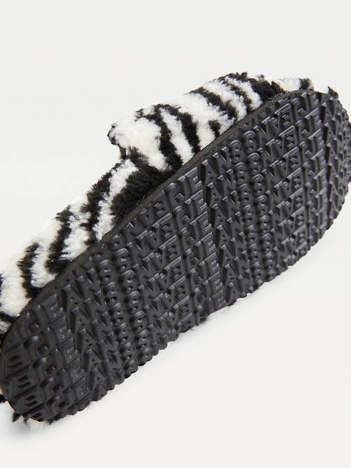 Tommy Hilfiger Faux Fur Zebra Slides Szandál Női Fekete | TH463ABN