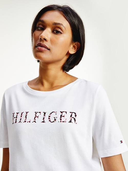 Tommy Hilfiger Feather Print Logo Póló Női Fehér | TH217OAN