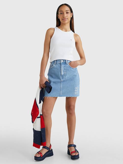 Tommy Hilfiger Feminine Ribbed Tank Top Póló Női Fehér | TH946ZYQ