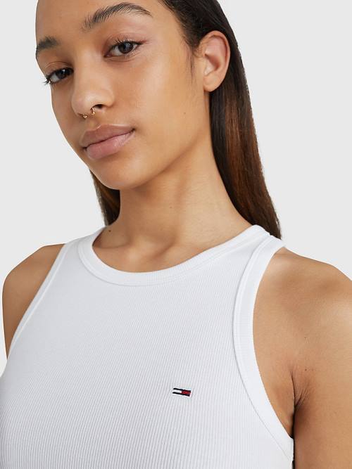 Tommy Hilfiger Feminine Ribbed Tank Top Póló Női Fehér | TH946ZYQ