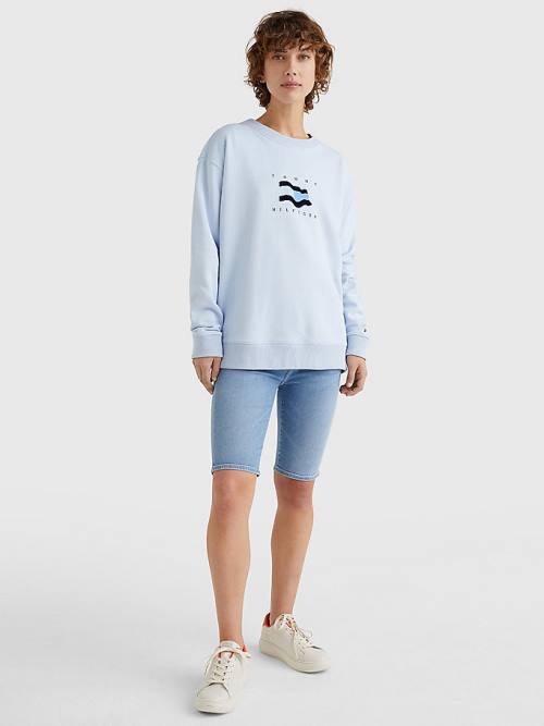 Tommy Hilfiger Flag Detail Relaxed Fit Sweatshirt Kapucnis Pulóver Női Kék | TH319LJF