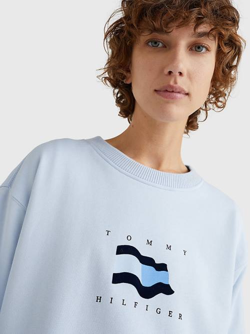 Tommy Hilfiger Flag Detail Relaxed Fit Sweatshirt Kapucnis Pulóver Női Kék | TH319LJF